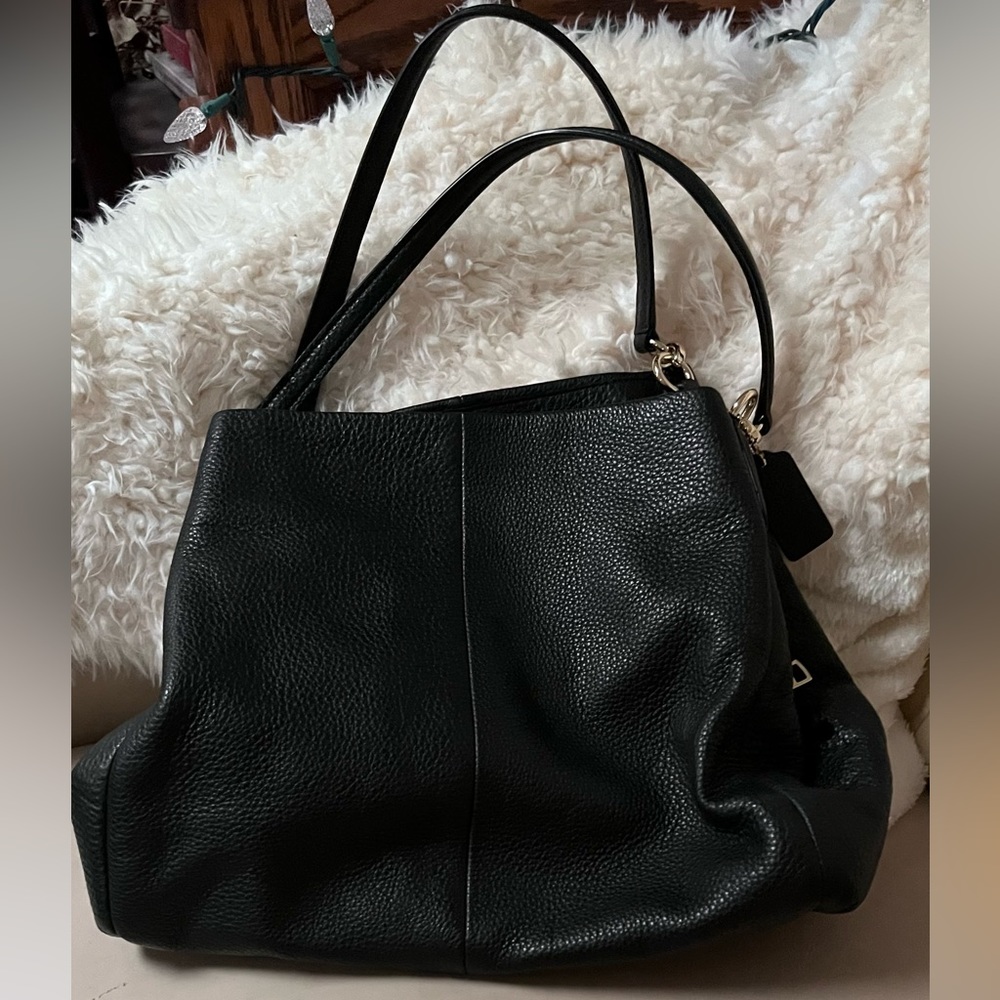 Coach Phoebe Black Leather 3 Compartments Shoulder Bag